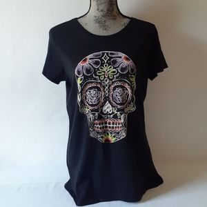 Way to Celebrate women's black floral skull short-sleeve top size L (12-14)